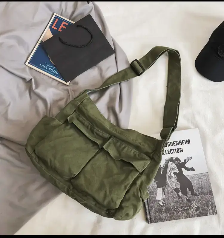 Women's Canvas Crossbody Bags Black Green Brown Single Shoulder — feature 24