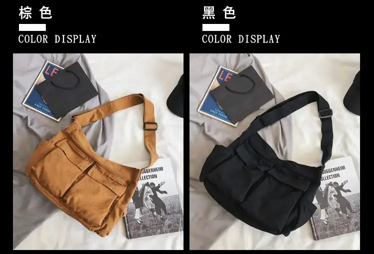 Women's Canvas Crossbody Bags Black Green Brown Single Shoulder — feature 5