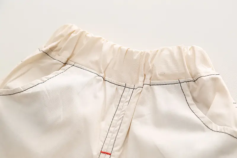 Retro Embroidered Kids Shorts Suit 2024 Summer Cotton Beige — feature 15