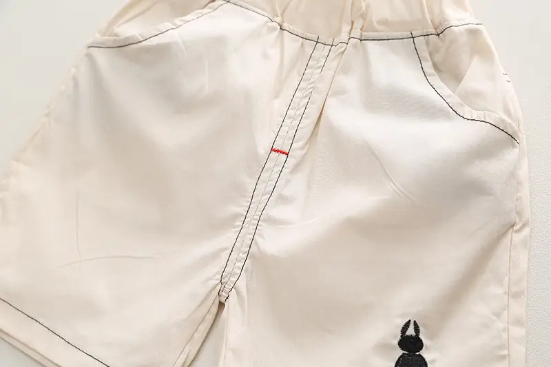 Retro Embroidered Kids Shorts Suit 2024 Summer Cotton Beige — feature 16