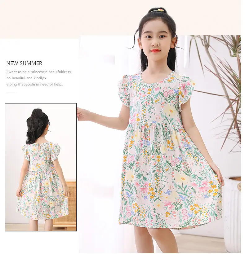 Girls Floral Cotton Summer Dress Sleeveless Vest — feature 12