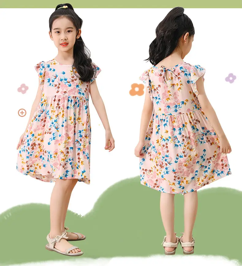 Girls Floral Cotton Summer Dress Sleeveless Vest — feature 5