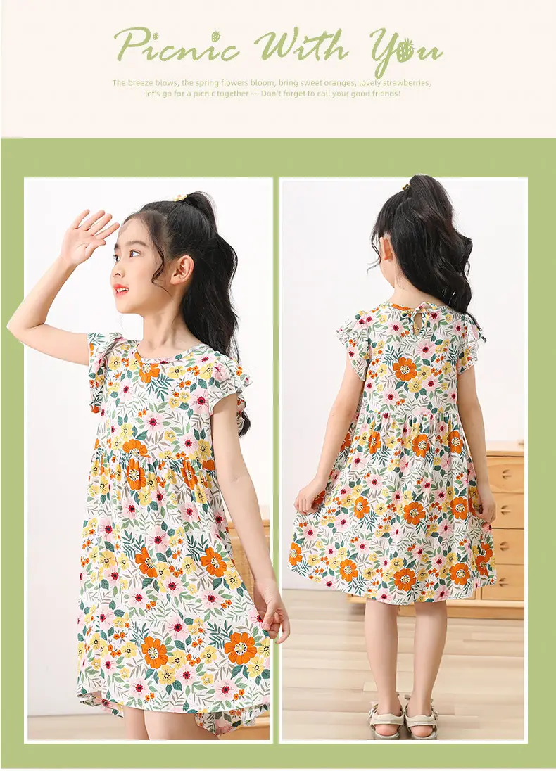 Girls Floral Cotton Summer Dress Sleeveless Vest — feature 8