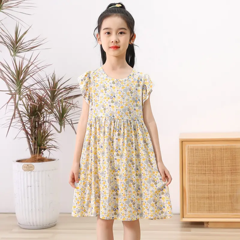 Girls Floral Cotton Summer Dress Sleeveless Vest