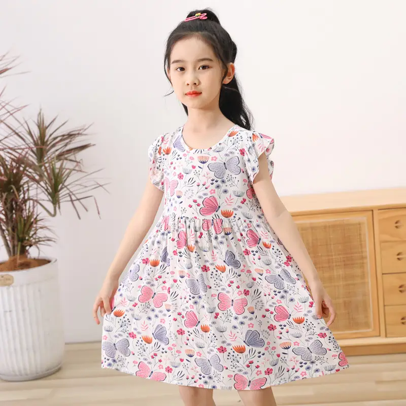 Girls Floral Cotton Summer Dress Sleeveless Vest