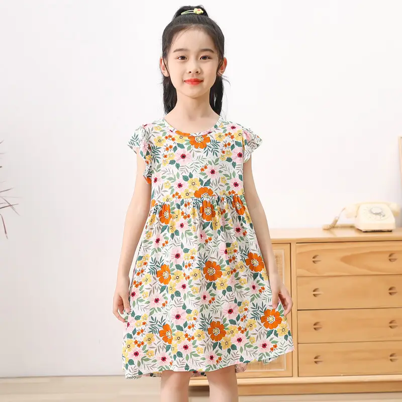 Girls Floral Cotton Summer Dress Sleeveless Vest