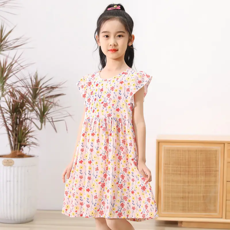 Girls Floral Cotton Summer Dress Sleeveless Vest