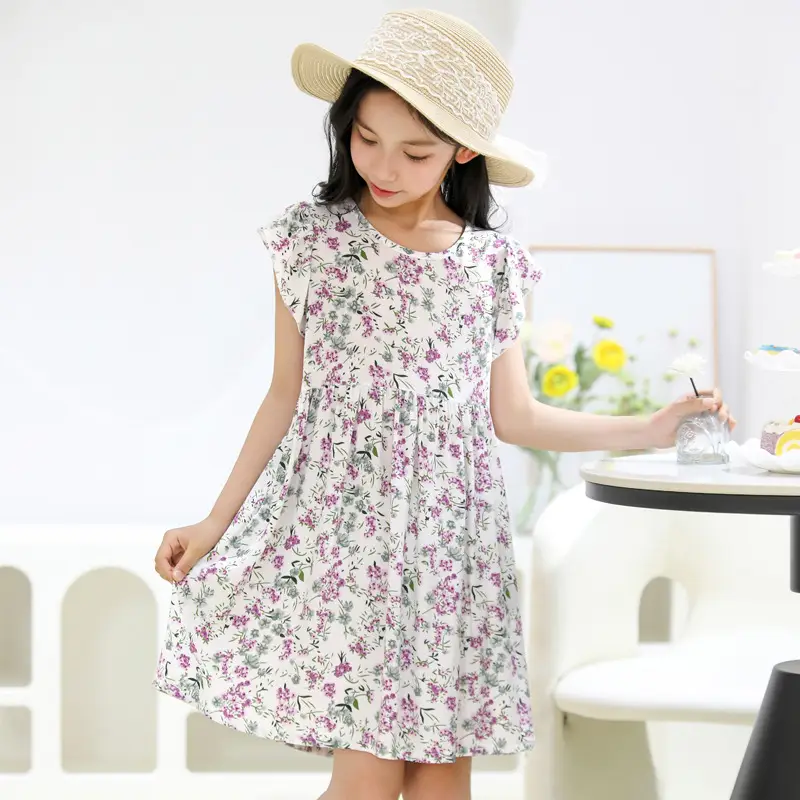 Girls Floral Cotton Summer Dress Sleeveless Vest