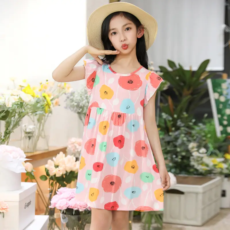 Girls Floral Cotton Summer Dress Sleeveless Vest