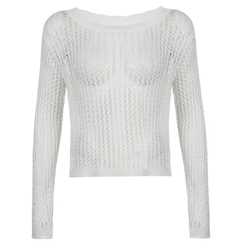 Women Hollow Out Large Round Neck Knit Cardigan 2024 - Image 13