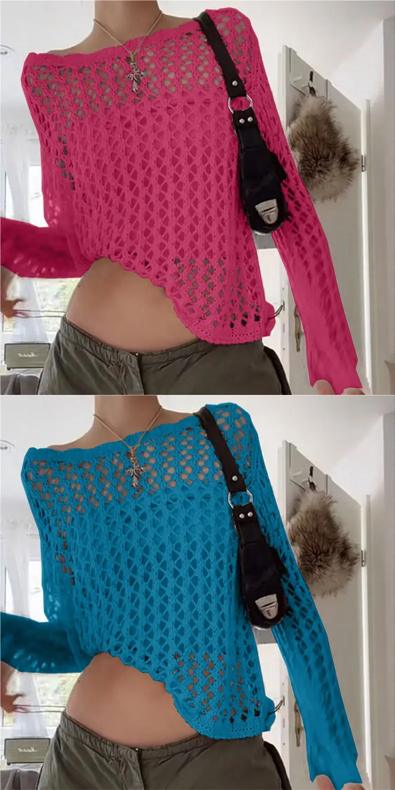 Women Hollow Out Large Round Neck Knit Cardigan 2024 — feature 10