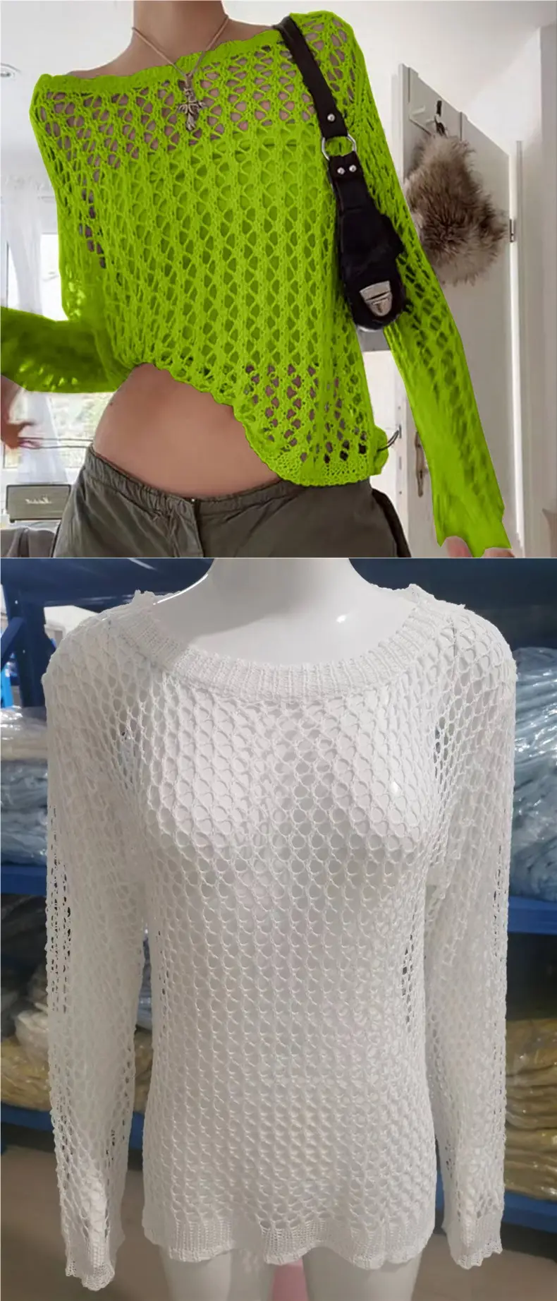 Women Hollow Out Large Round Neck Knit Cardigan 2024 — feature 12