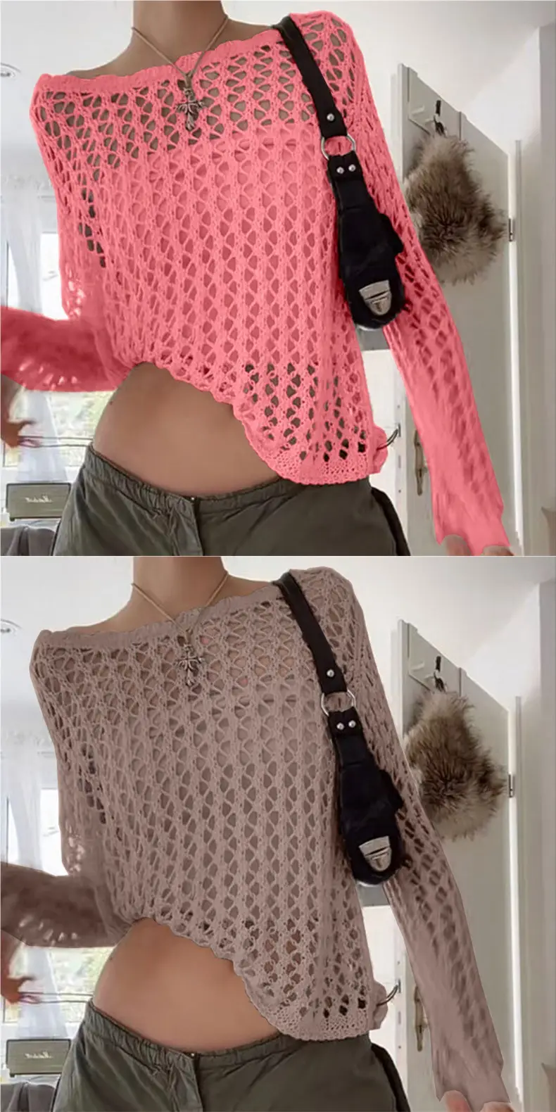 Women Hollow Out Large Round Neck Knit Cardigan 2024 — feature 9