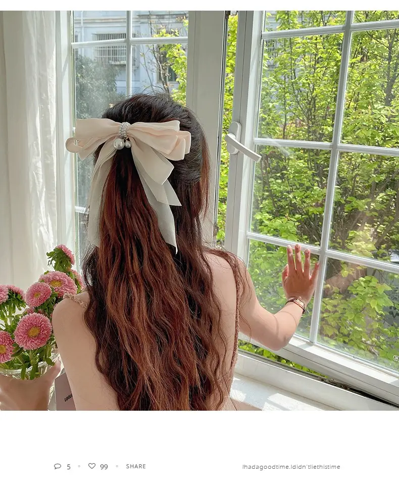 Fairy Bow Hairpins Black & Beige Pearl Trim — feature 12