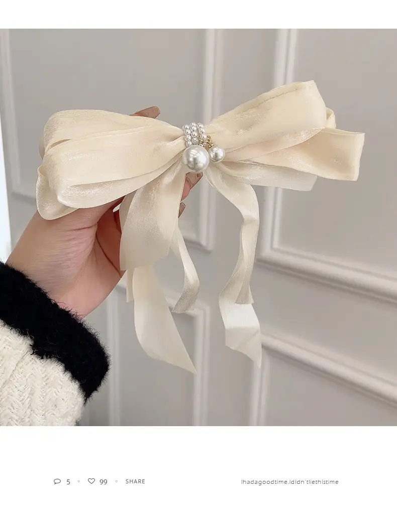 Fairy Bow Hairpins Black & Beige Pearl Trim — feature 14