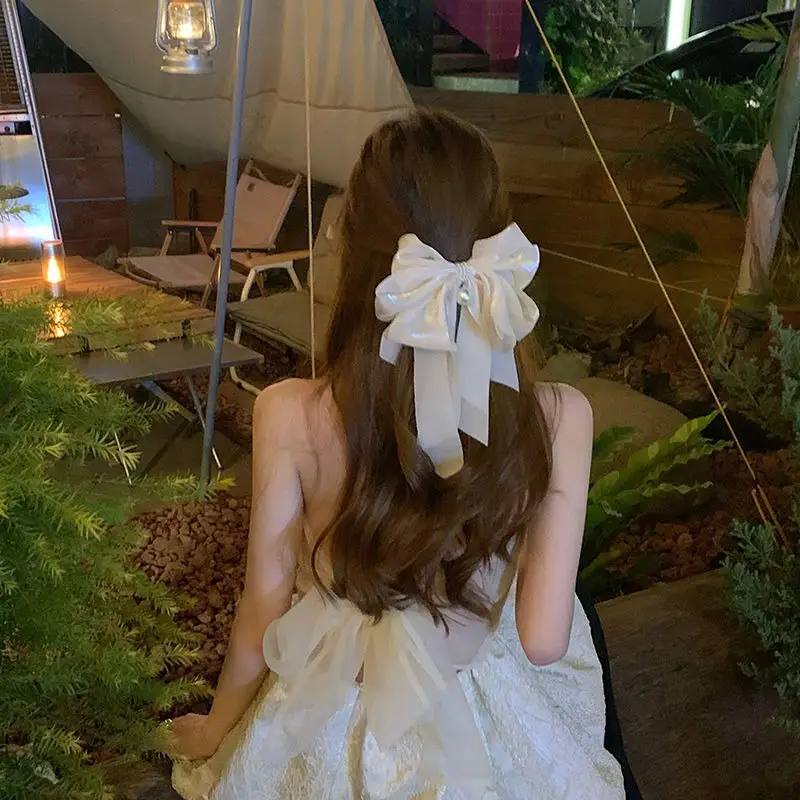 Fairy Bow Hairpins Black & Beige Pearl Trim — feature 19
