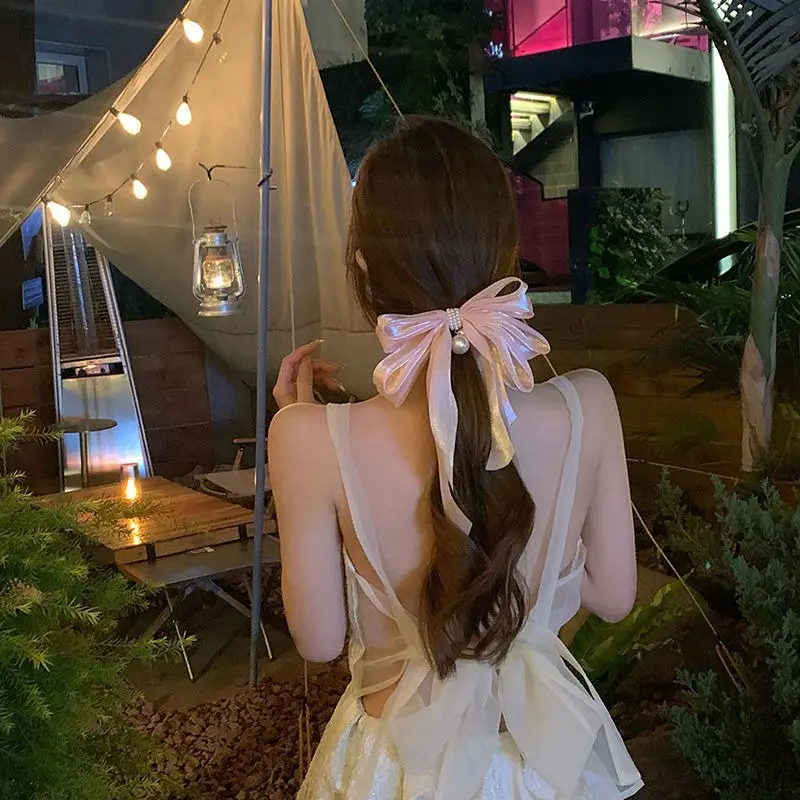 Fairy Bow Hairpins Black & Beige Pearl Trim — feature 24