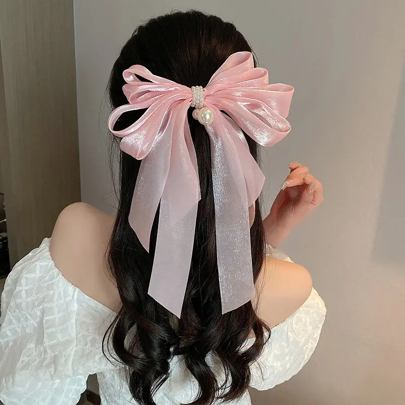 Fairy Bow Hairpins Black & Beige Pearl Trim — feature 35