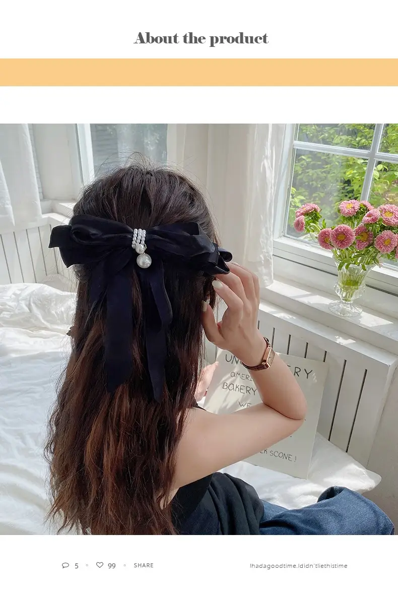 Fairy Bow Hairpins Black & Beige Pearl Trim — feature 6