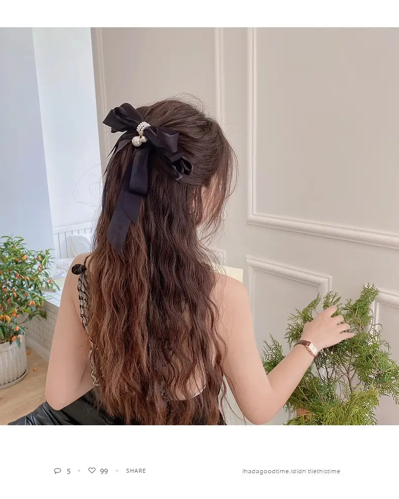 Fairy Bow Hairpins Black & Beige Pearl Trim — feature 8