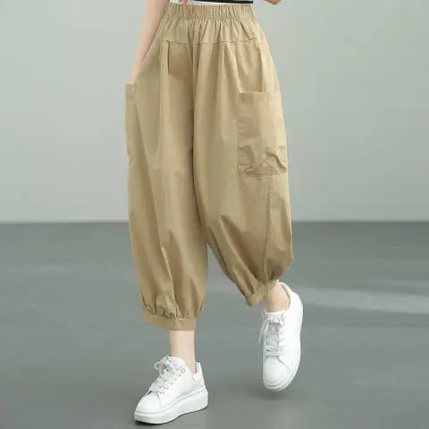 Women's Loose High-Waisted Slim Harem Pants Tan 2025 - Image 5