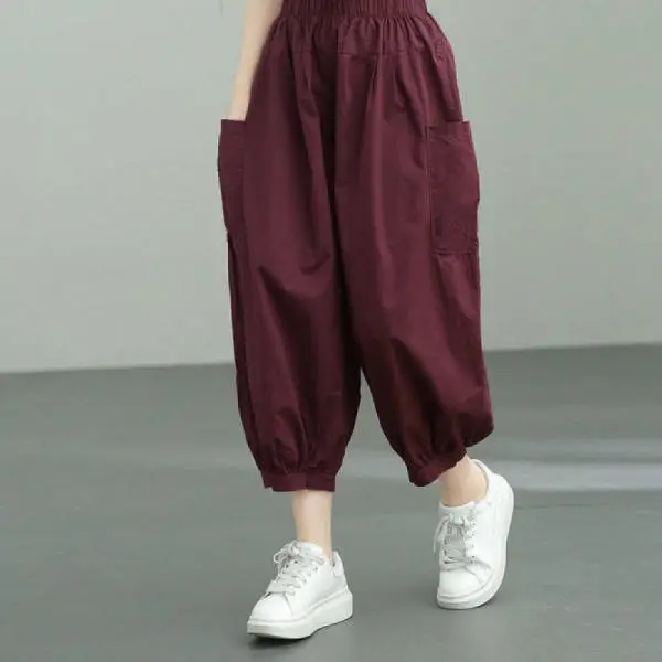 Women's Loose High-Waisted Slim Harem Pants Tan 2025 - Image 3