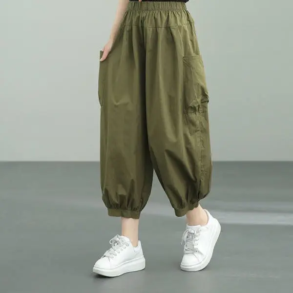 Women's Loose High-Waisted Slim Harem Pants Tan 2025 - Image 4