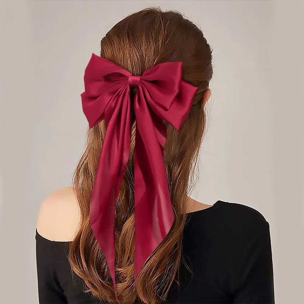New Year Red Bow Hairpin for Women Satin Ribbon Clip — feature 14