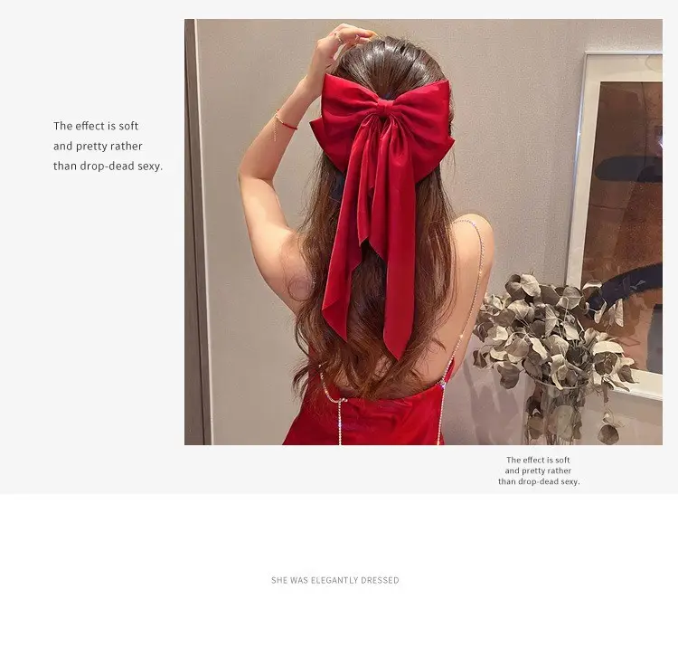 New Year Red Bow Hairpin for Women Satin Ribbon Clip — feature 4
