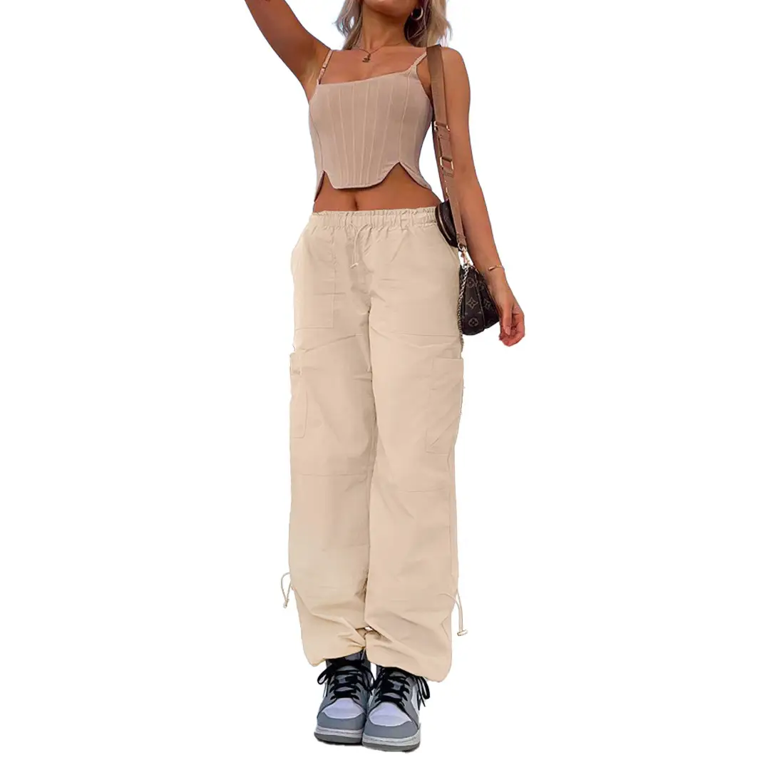 2023 Loose Fitting Multi-Pocket Work Pants Beige - Image 4