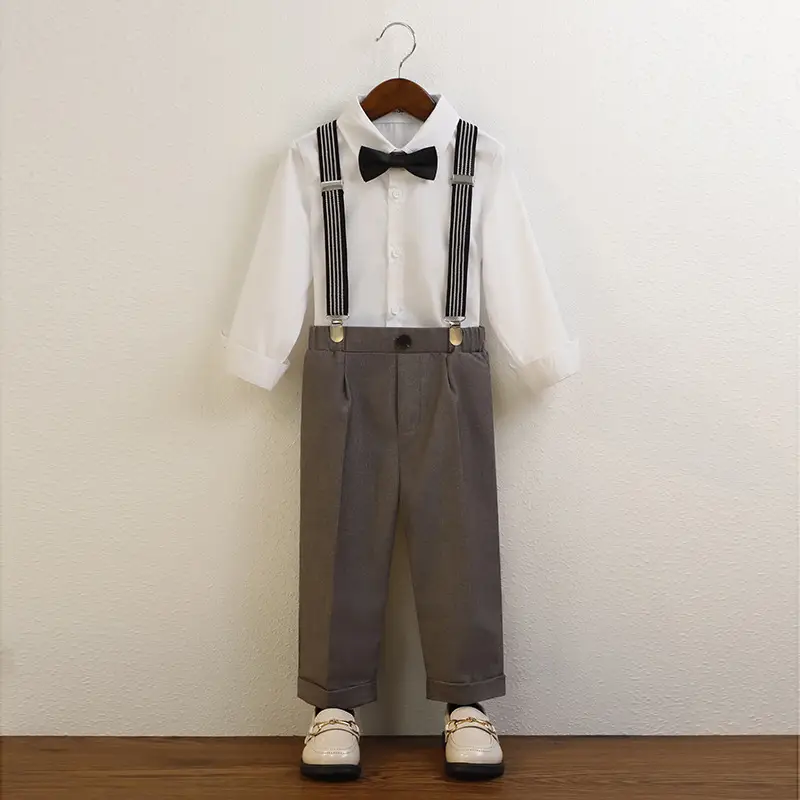 Boys' Navy Blue Suspender Pants Suit with Bow Tie - Image 10