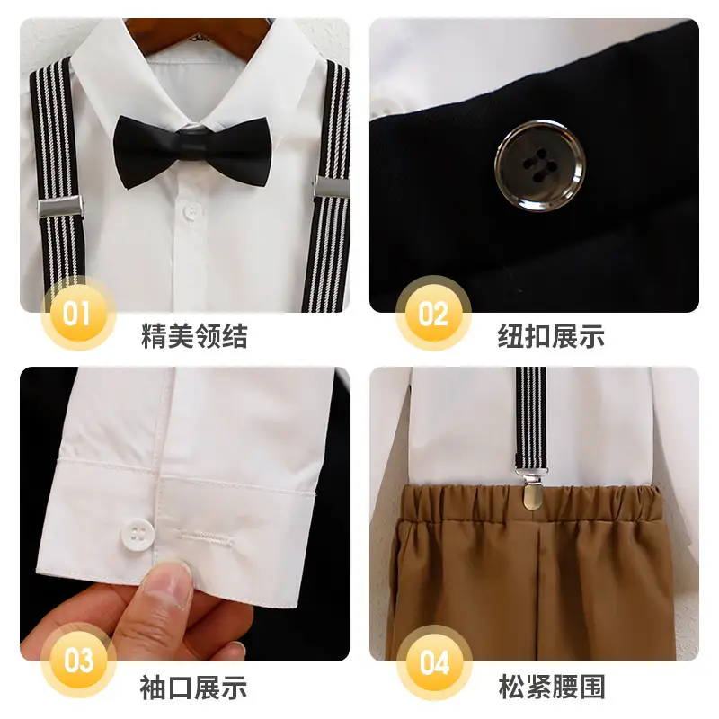 Boys' Navy Blue Suspender Pants Suit with Bow Tie - Image 12