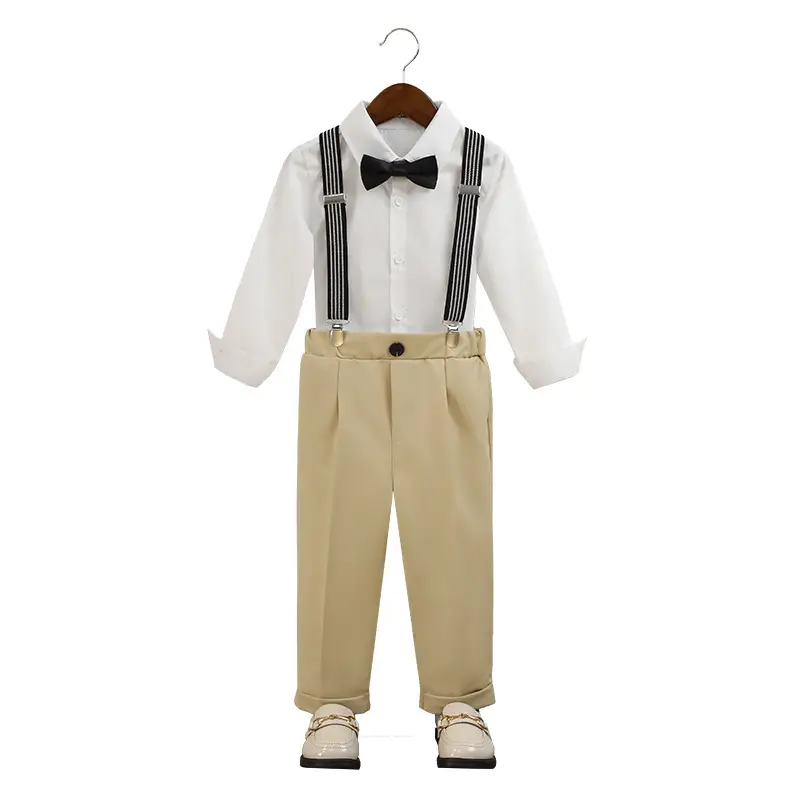 Boys' Navy Blue Suspender Pants Suit with Bow Tie - Image 13