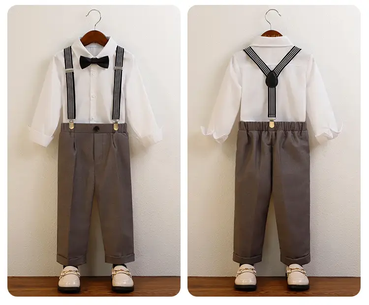 Boys' Navy Blue Suspender Pants Suit with Bow Tie — feature 13