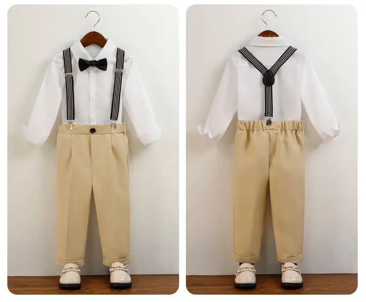 Boys' Navy Blue Suspender Pants Suit with Bow Tie — feature 14