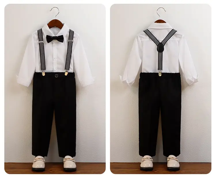 Boys' Navy Blue Suspender Pants Suit with Bow Tie — feature 16