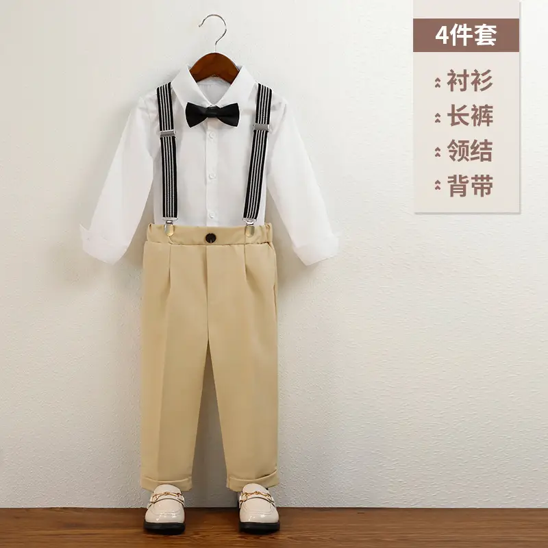 Boys' Navy Blue Suspender Pants Suit with Bow Tie - Image 5