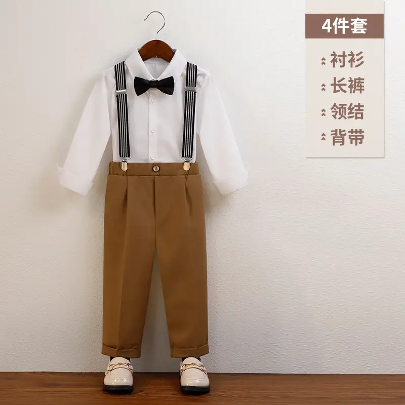 Boys' Navy Blue Suspender Pants Suit with Bow Tie - Image 6