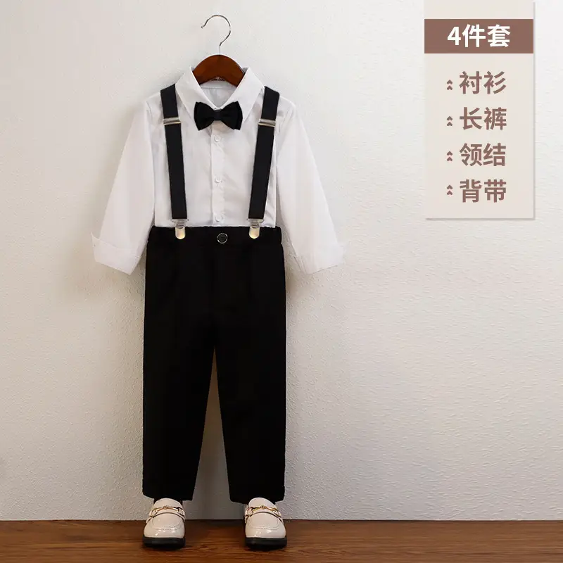 Boys' Navy Blue Suspender Pants Suit with Bow Tie - Image 7