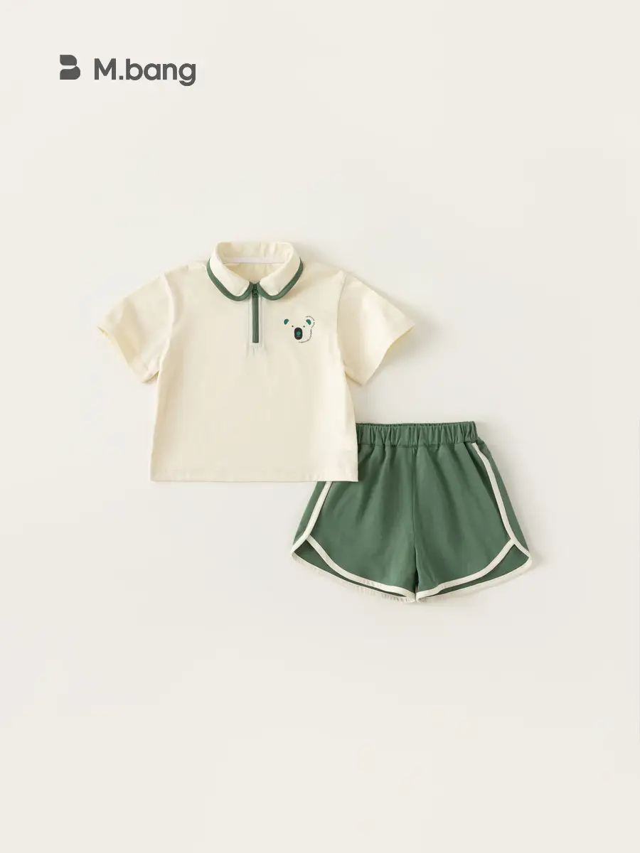 Yubao Children's Polo Top Shorts Set Cream Green - Image 2
