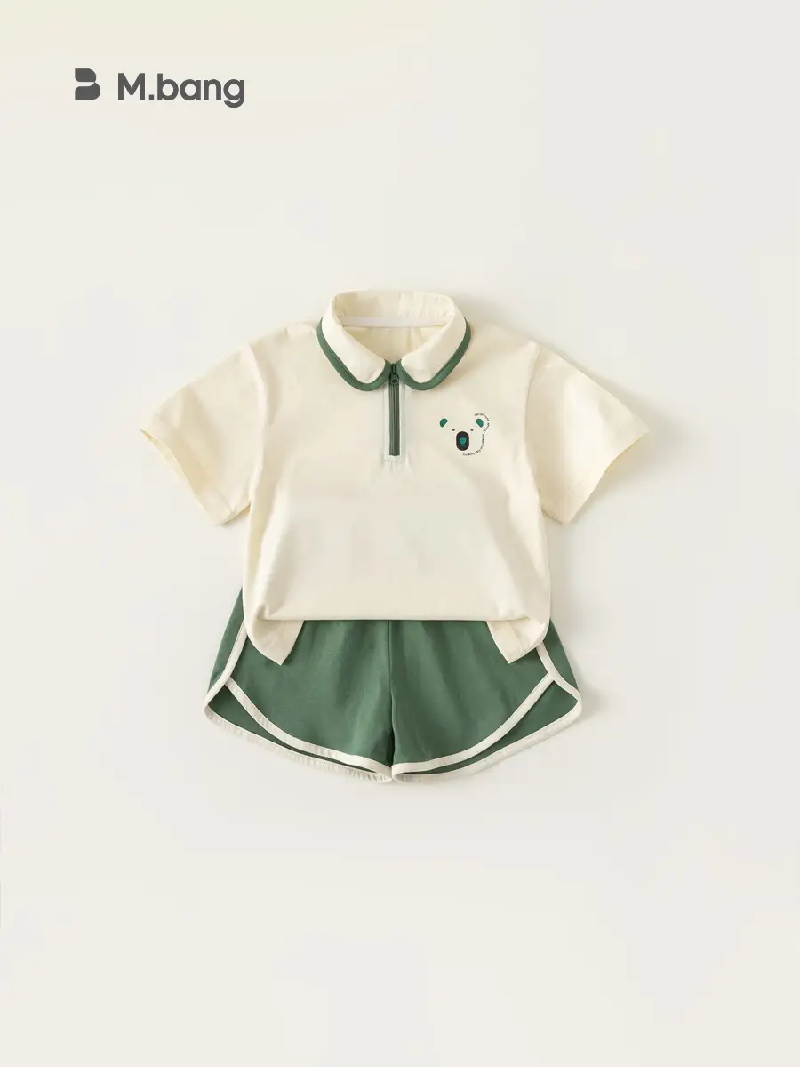 Yubao Children's Polo Top Shorts Set Cream Green - Image 3