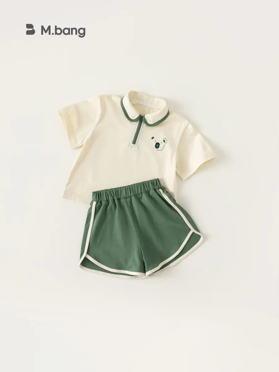 Yubao Children's Polo Top Shorts Set Cream Green - Image 4