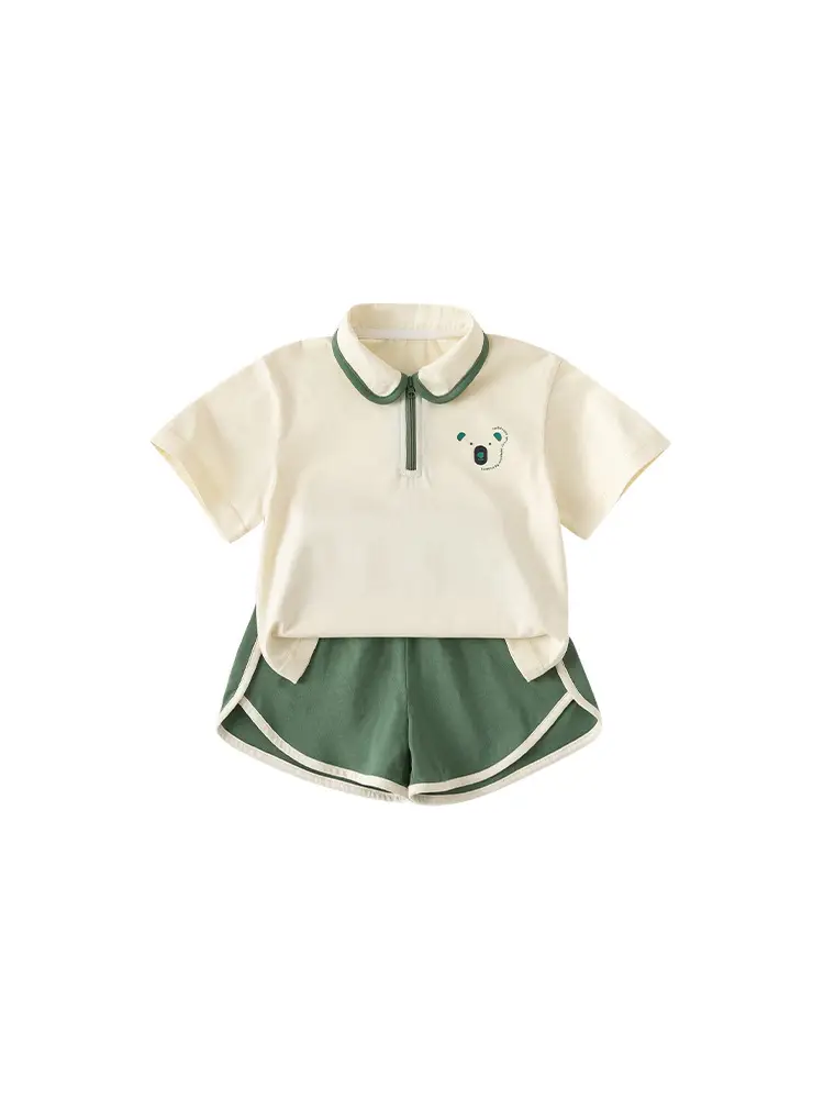 Yubao Children's Polo Top Shorts Set Cream Green - Image 6
