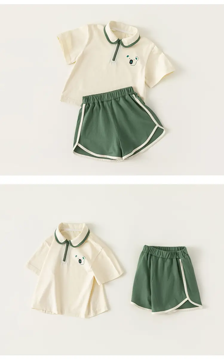 Yubao Children's Polo Top Shorts Set Cream Green — feature 9
