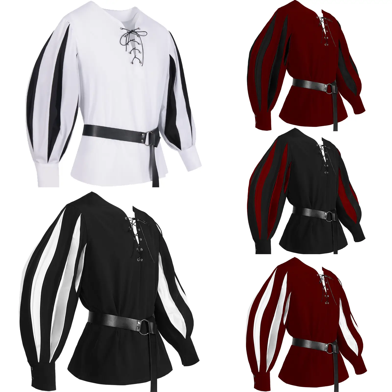 European & American Retro Medieval Drama Costume Color Matching Strap Collar Shirt Cosplay Top - Image 6