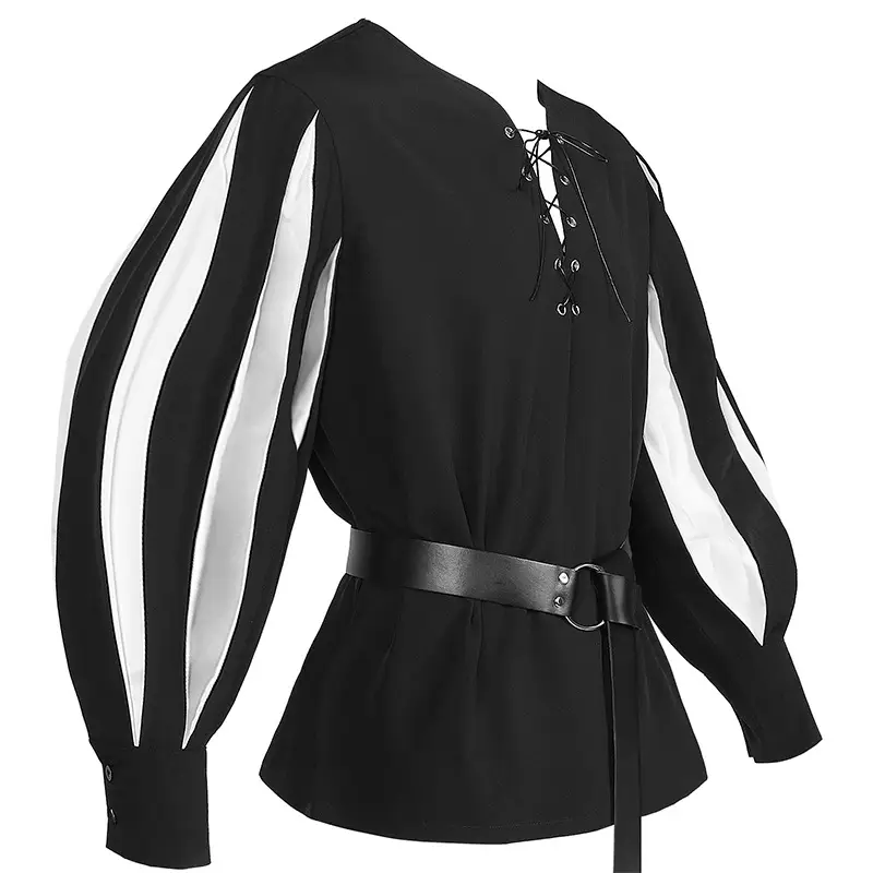 European & American Retro Medieval Drama Costume Color Matching Strap Collar Shirt Cosplay Top - Image 7