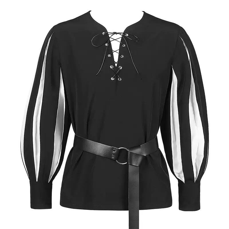 European & American Retro Medieval Drama Costume Color Matching Strap Collar Shirt Cosplay Top - Image 8
