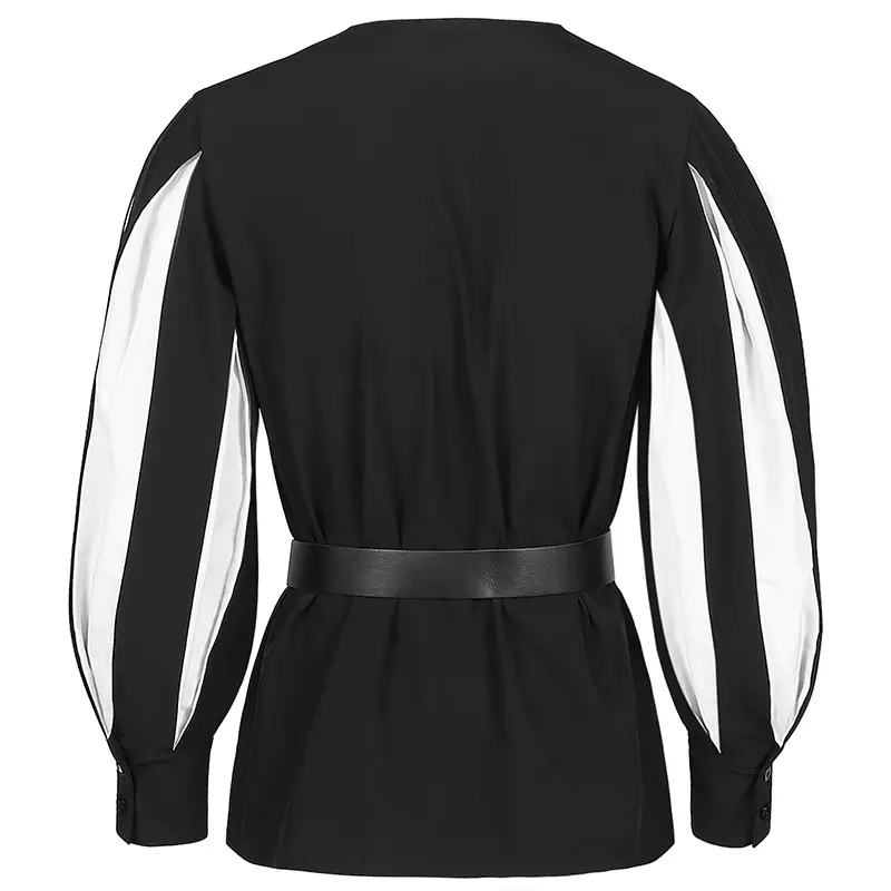 European & American Retro Medieval Drama Costume Color Matching Strap Collar Shirt Cosplay Top - Image 9