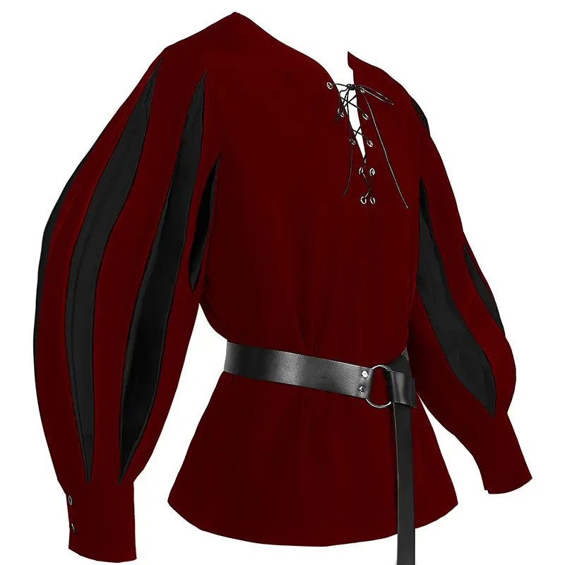 European & American Retro Medieval Drama Costume Color Matching Strap Collar Shirt Cosplay Top - Image 3