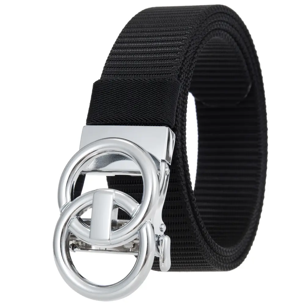 Men's Black Nylon Belt with Silver Buckle — feature 1
